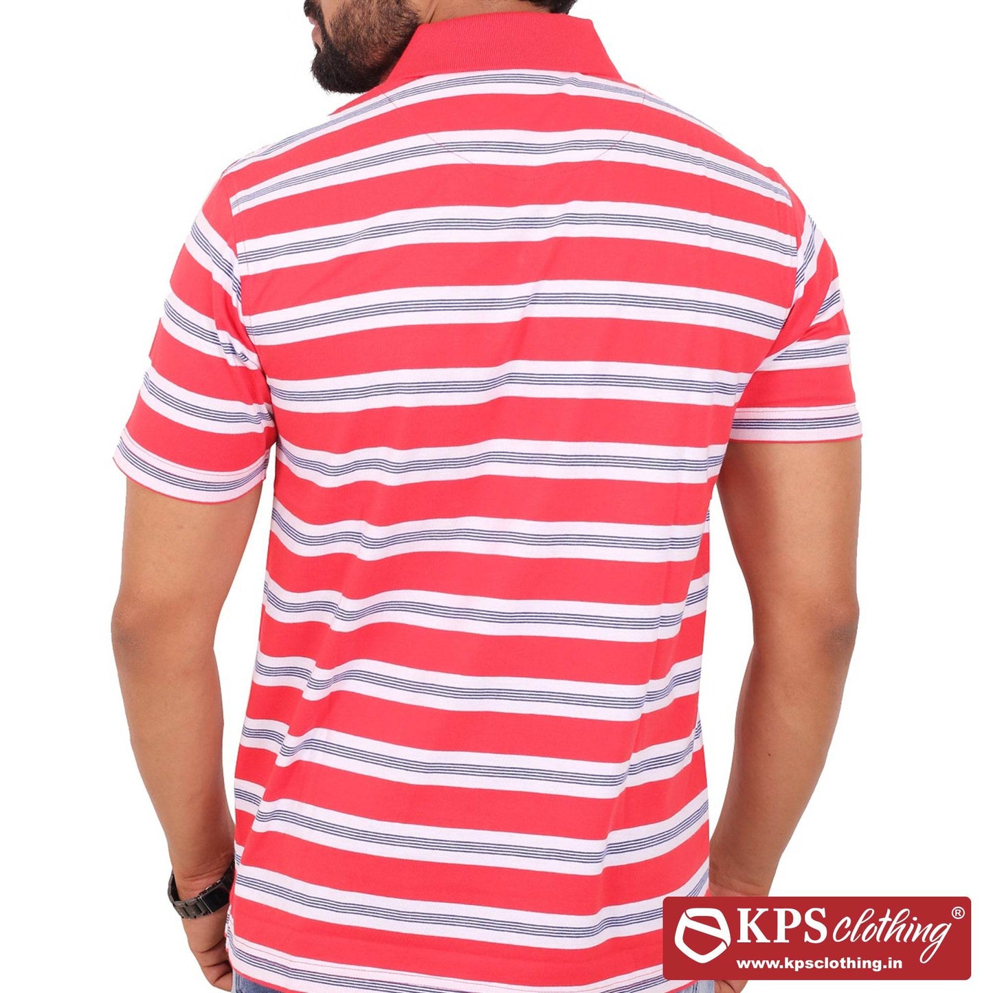 Men's Combed Cotton Jersey Striped Regular Fit Half Sleeve Polo T-shirt with Chest Pocket