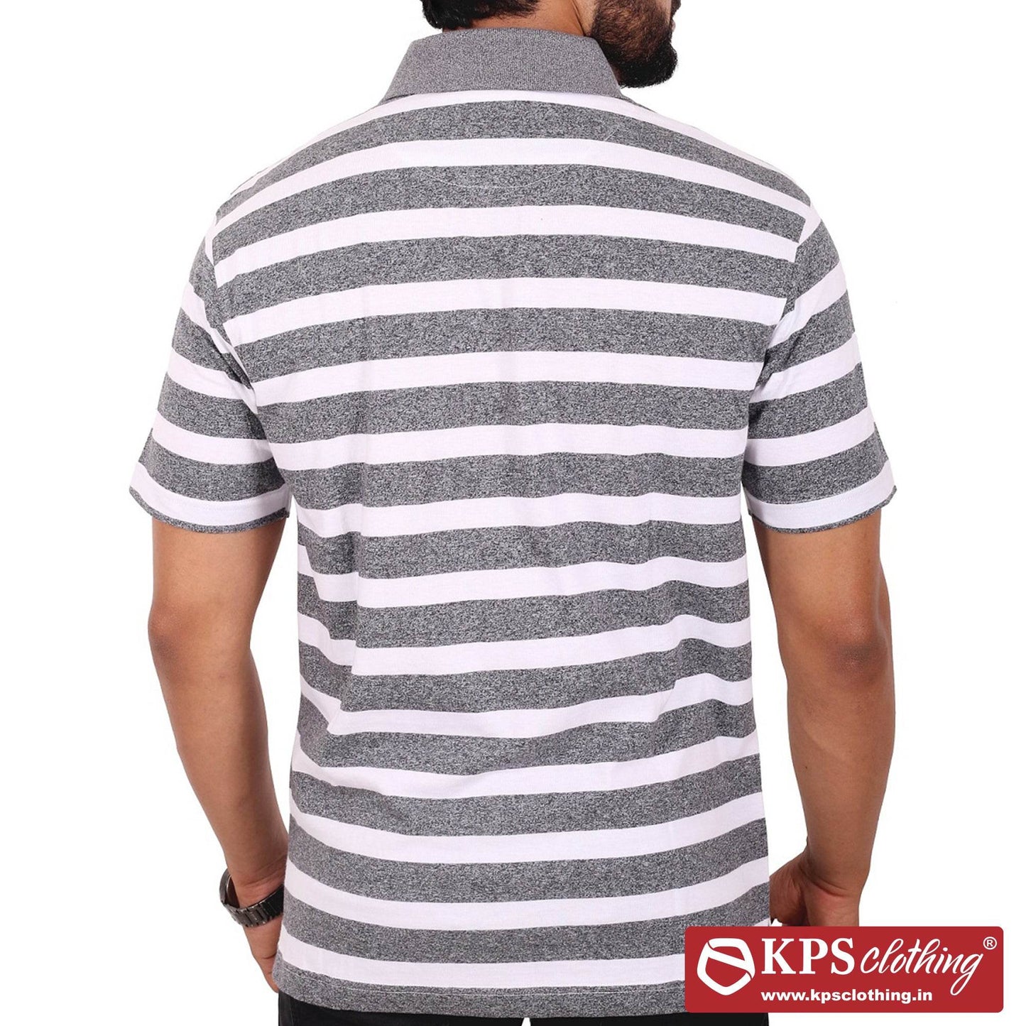 Men's Combed Cotton Jersey Striped Regular Fit Half Sleeve Polo T-shirt with Chest Pocket