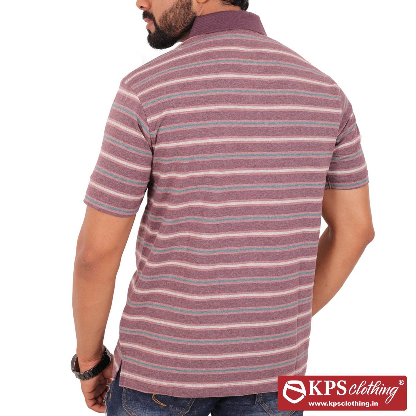 Men's Combed Cotton Jersey Striped Regular Fit Half Sleeve Polo T-shirt with Chest Pocket