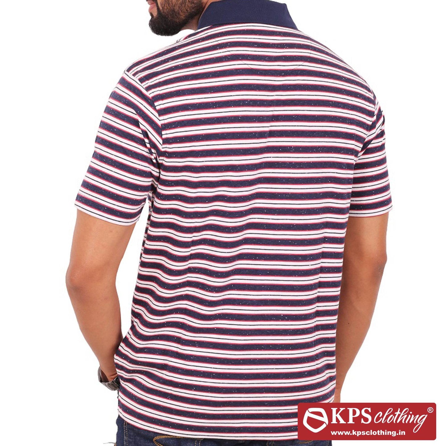 Men's Combed Cotton Jersey Striped Regular Fit Half Sleeve Polo T-shirt with Chest Pocket
