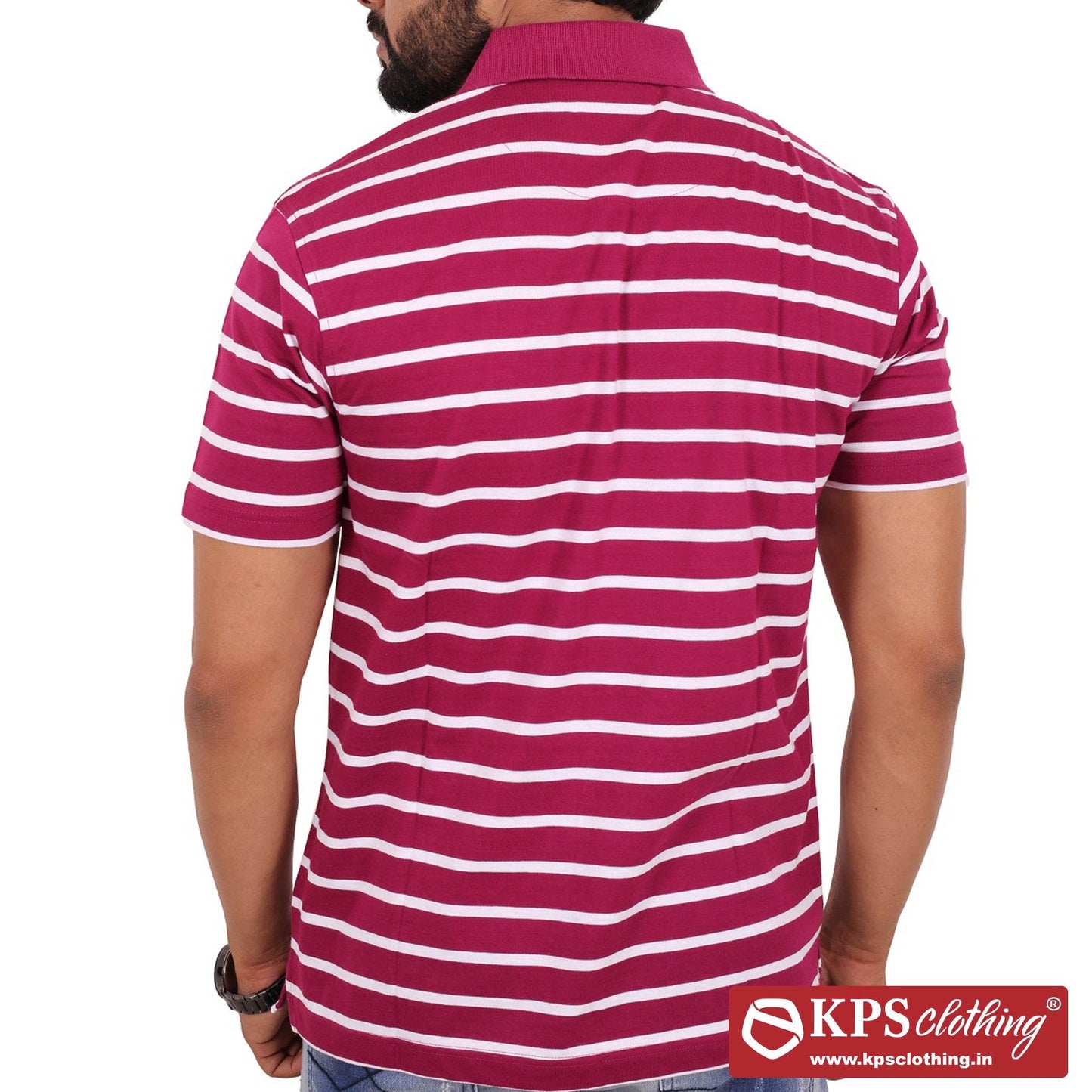 Men's Combed Cotton Jersey Striped Regular Fit Half Sleeve Polo T-shirt with Chest Pocket