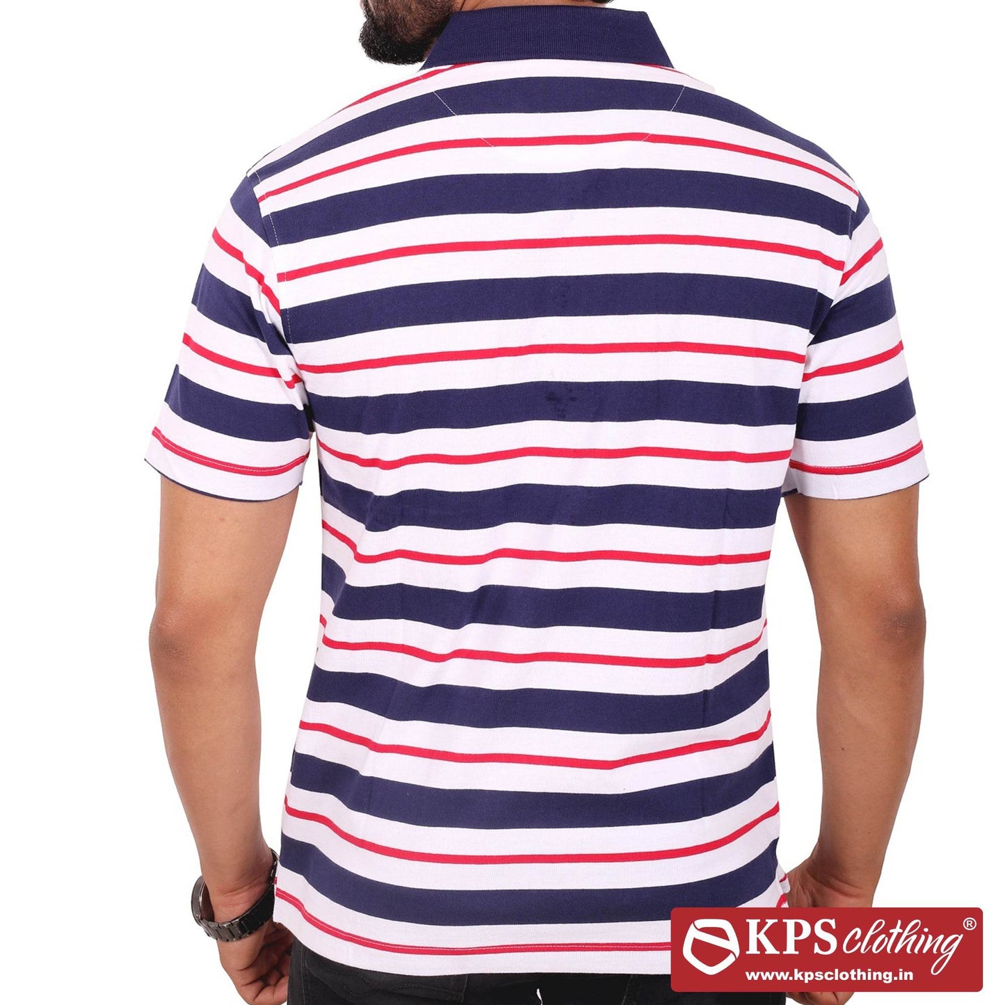 Men's Combed Cotton Jersey Striped Regular Fit Half Sleeve Polo T-shirt with Chest Pocket