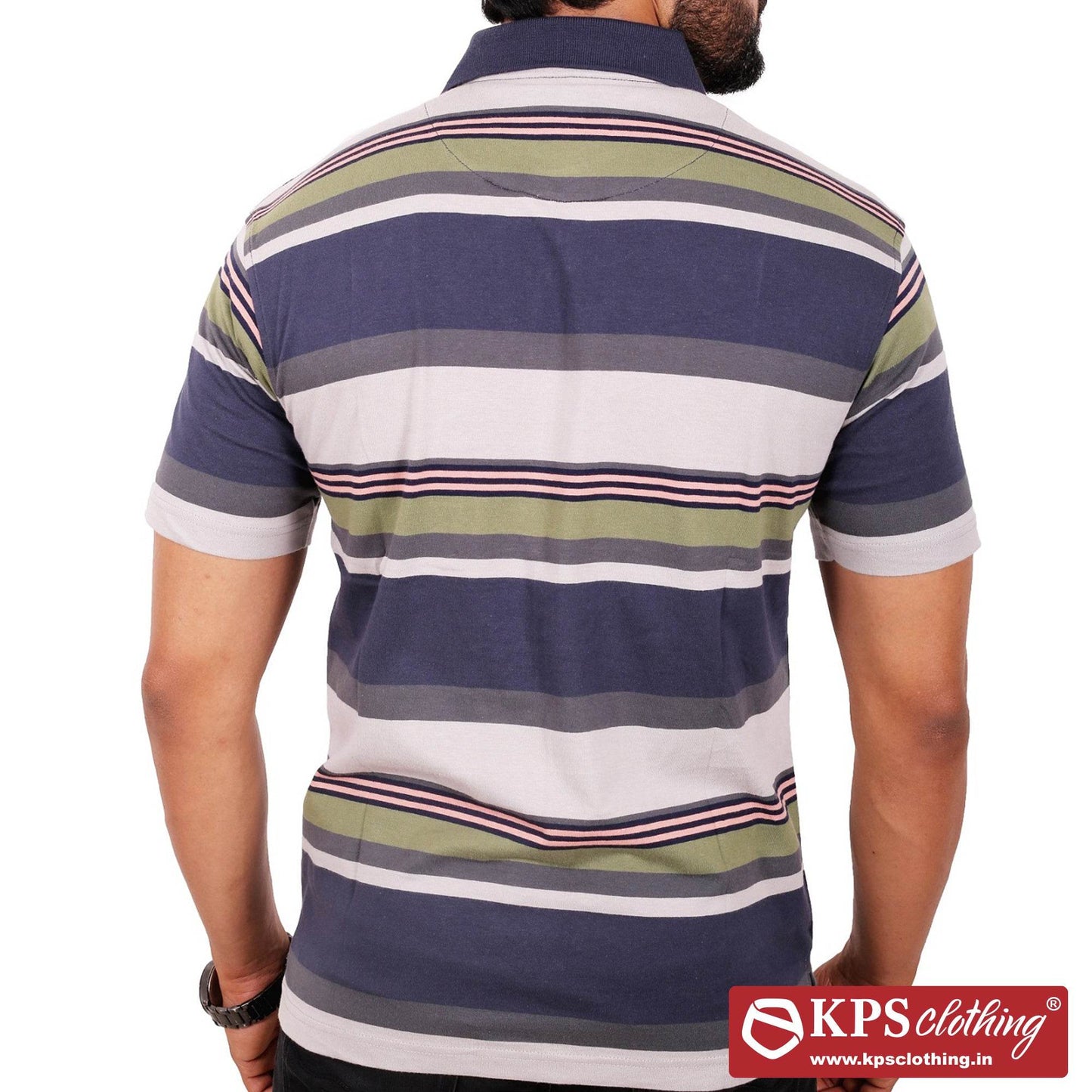 Men's Combed Cotton Jersey Striped Regular Fit Half Sleeve Polo T-shirt with Chest Pocket