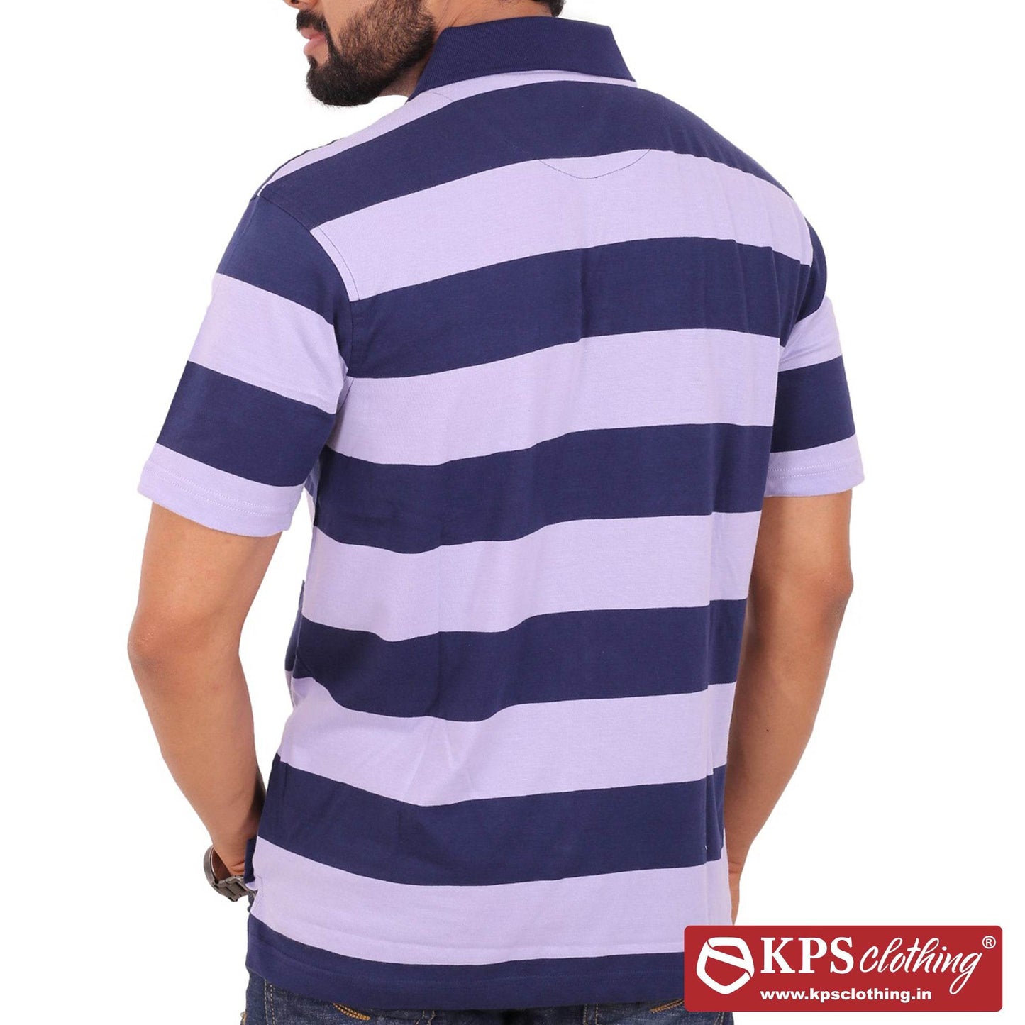 Men's Combed Cotton Jersey Striped Regular Fit Half Sleeve Polo T-shirt with Chest Pocket