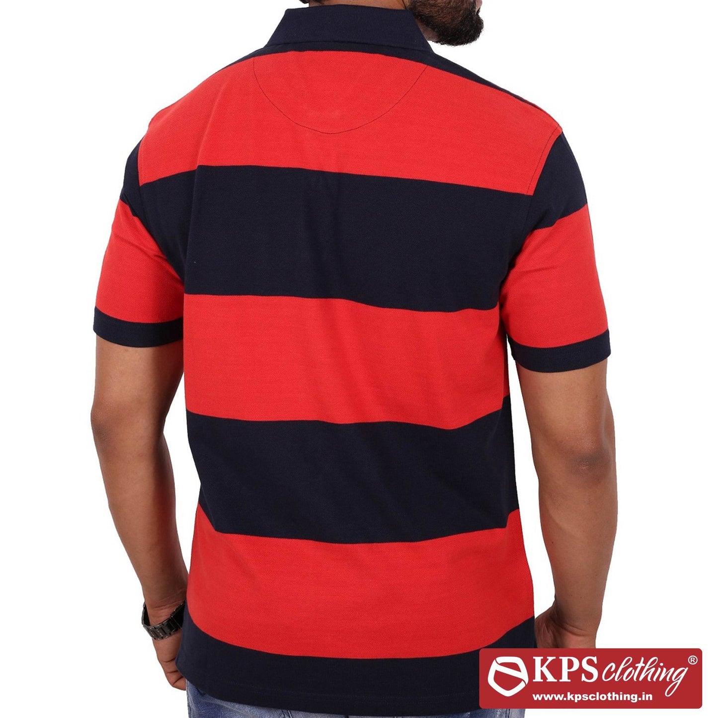 Men's Combed Cotton Pique Striped Regular Fit Half Sleeve Polo T-shirt with Chest Pocket