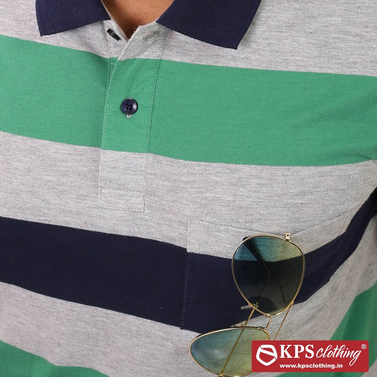 Men's Combed Cotton Jersey Striped Regular Fit Half Sleeve Polo T-shirt with Chest Pocket