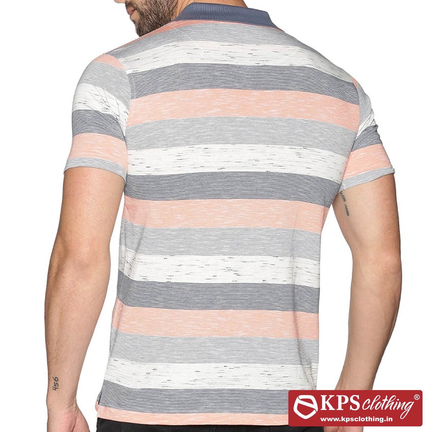 Men's Combed Cotton Jersey Striped Slim Fit Half Sleeve Polo T-shirt with Chest Pocket