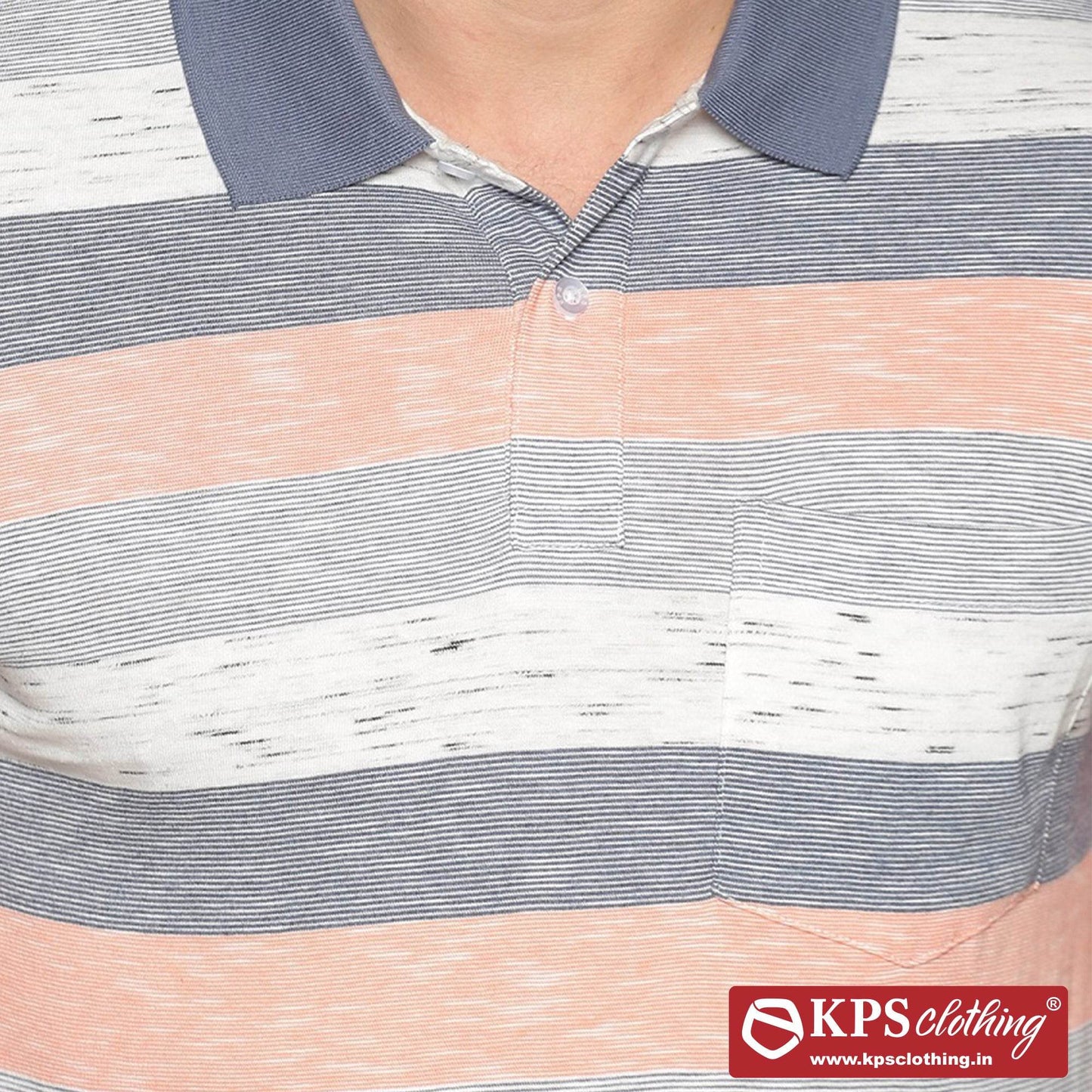 Men's Combed Cotton Jersey Striped Slim Fit Half Sleeve Polo T-shirt with Chest Pocket