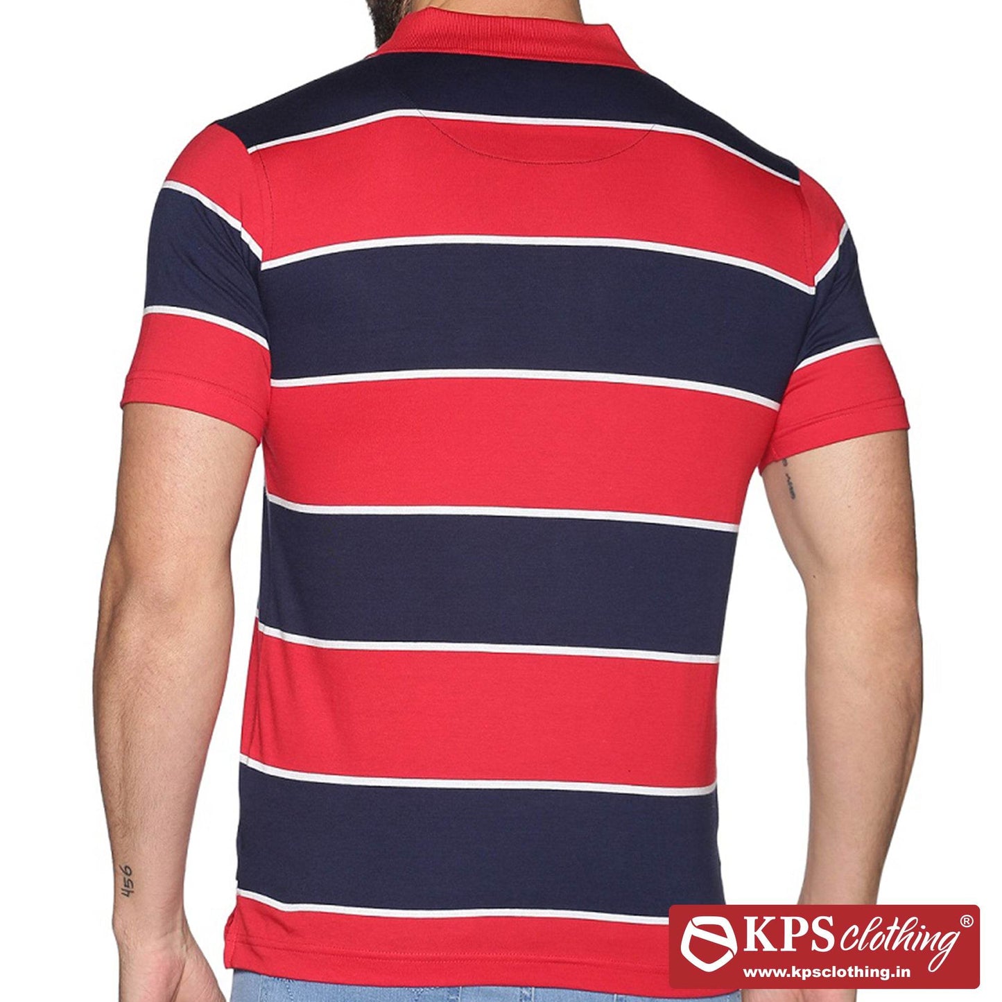 Men's Combed Cotton Jersey Striped Slim Fit Half Sleeve Polo T-shirt with Chest Pocket