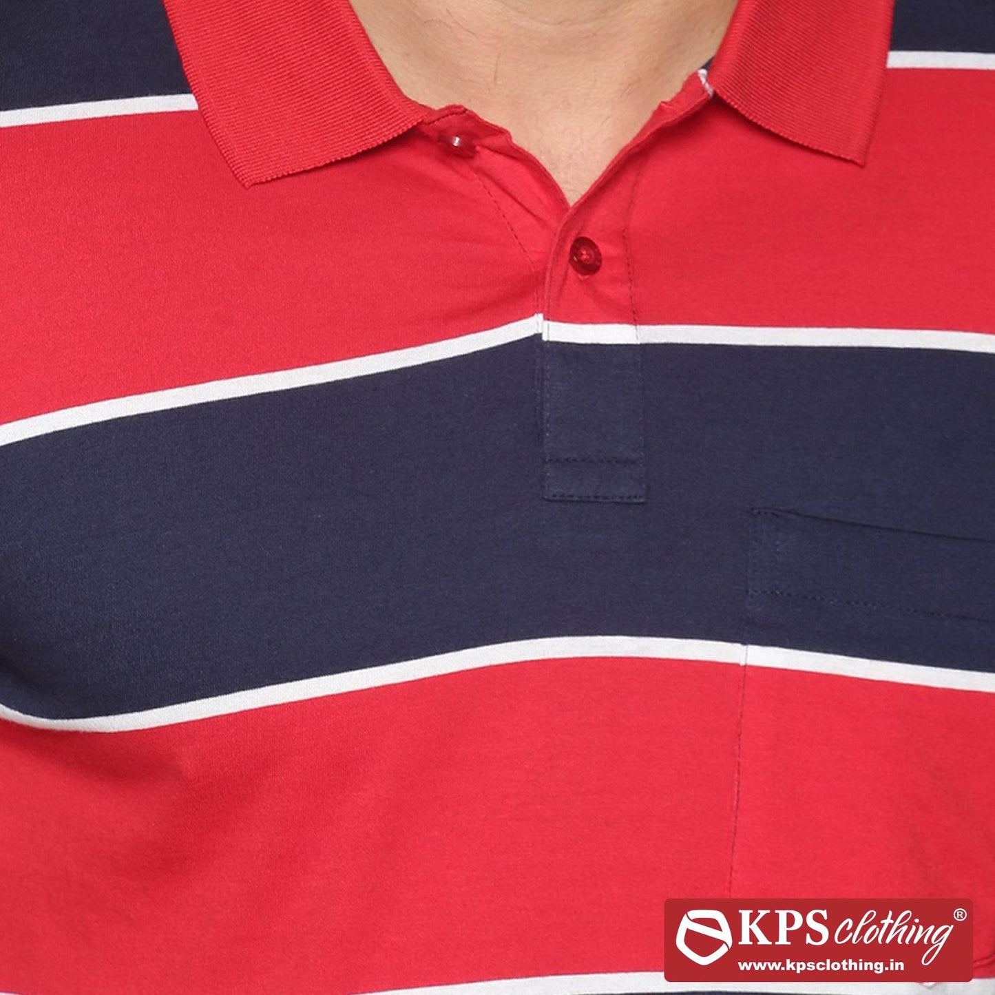 Men's Combed Cotton Jersey Striped Slim Fit Half Sleeve Polo T-shirt with Chest Pocket