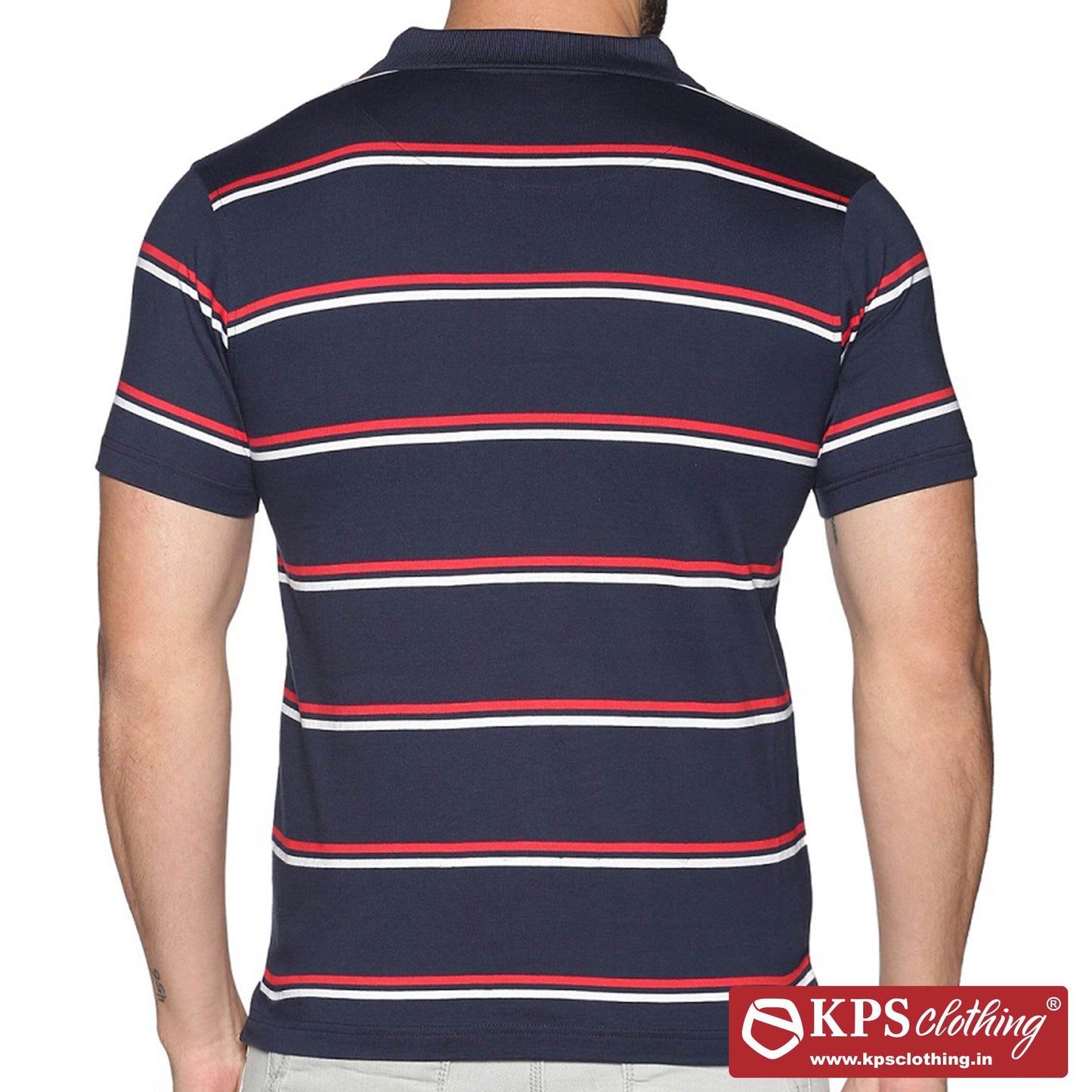 Men's Combed Cotton Jersey Striped Slim Fit Half Sleeve Polo T-shirt with Chest Pocket