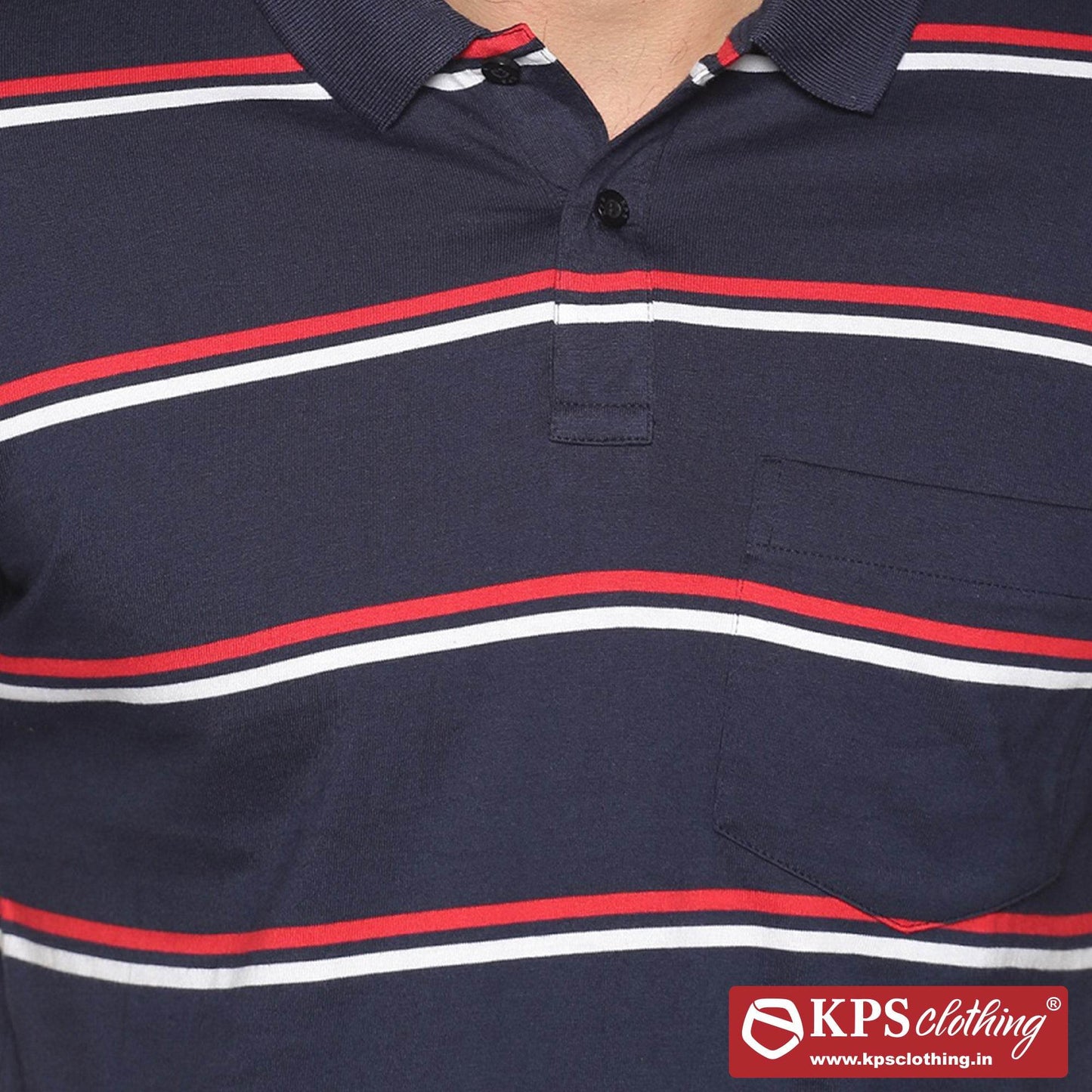 Men's Combed Cotton Jersey Striped Slim Fit Half Sleeve Polo T-shirt with Chest Pocket
