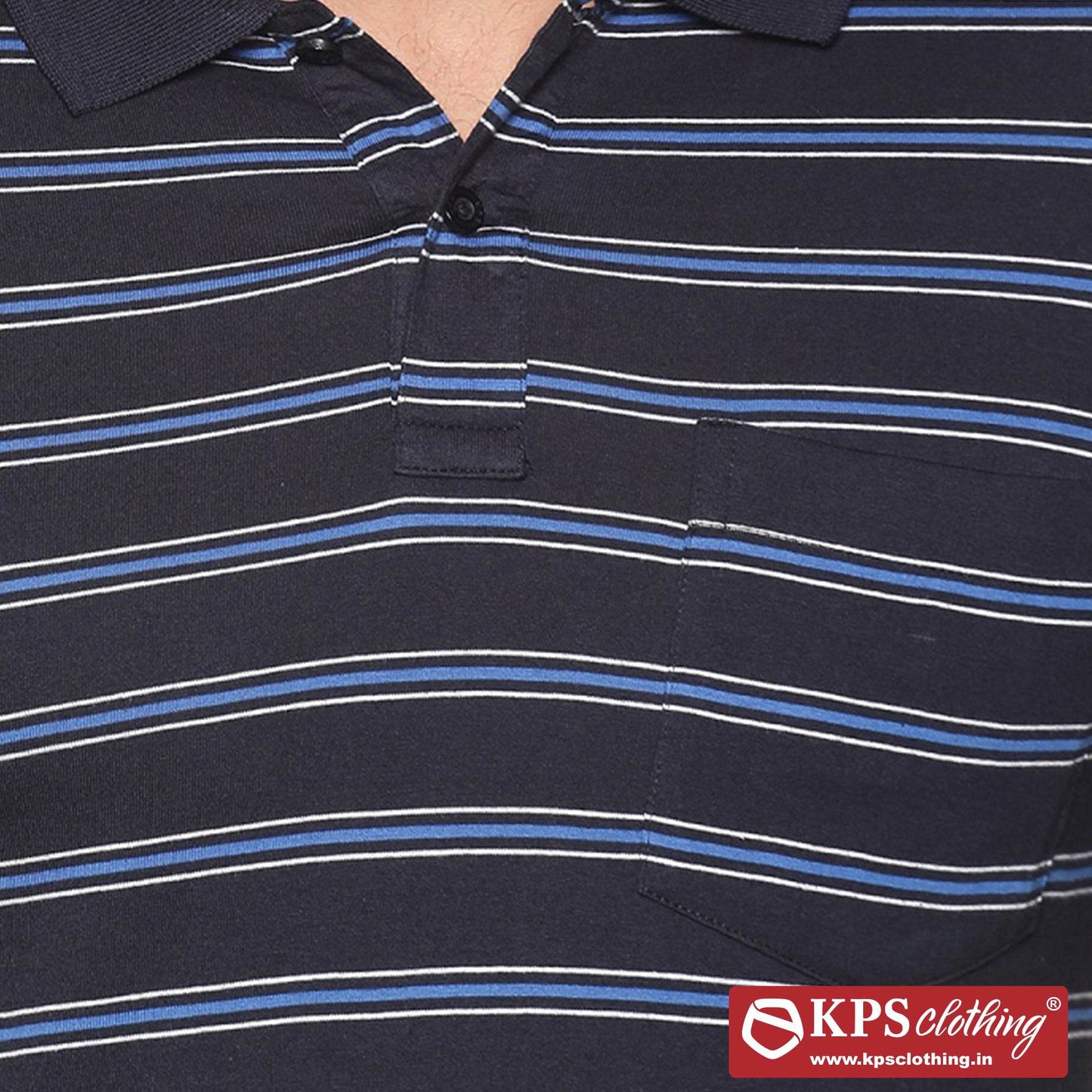 Men's Combed Cotton Jersey Striped Slim Fit Half Sleeve Polo T-shirt with Chest Pocket
