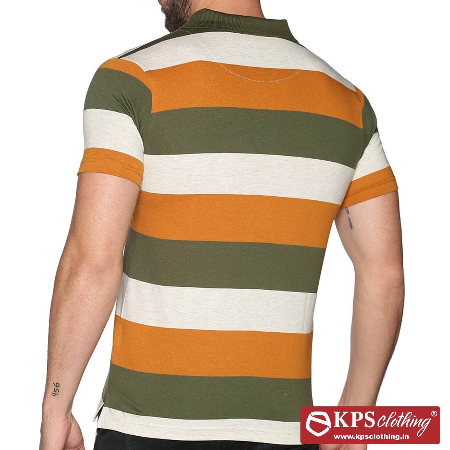 Men's Combed Cotton Jersey Striped Slim Fit Half Sleeve Polo T-shirt with Chest Pocket