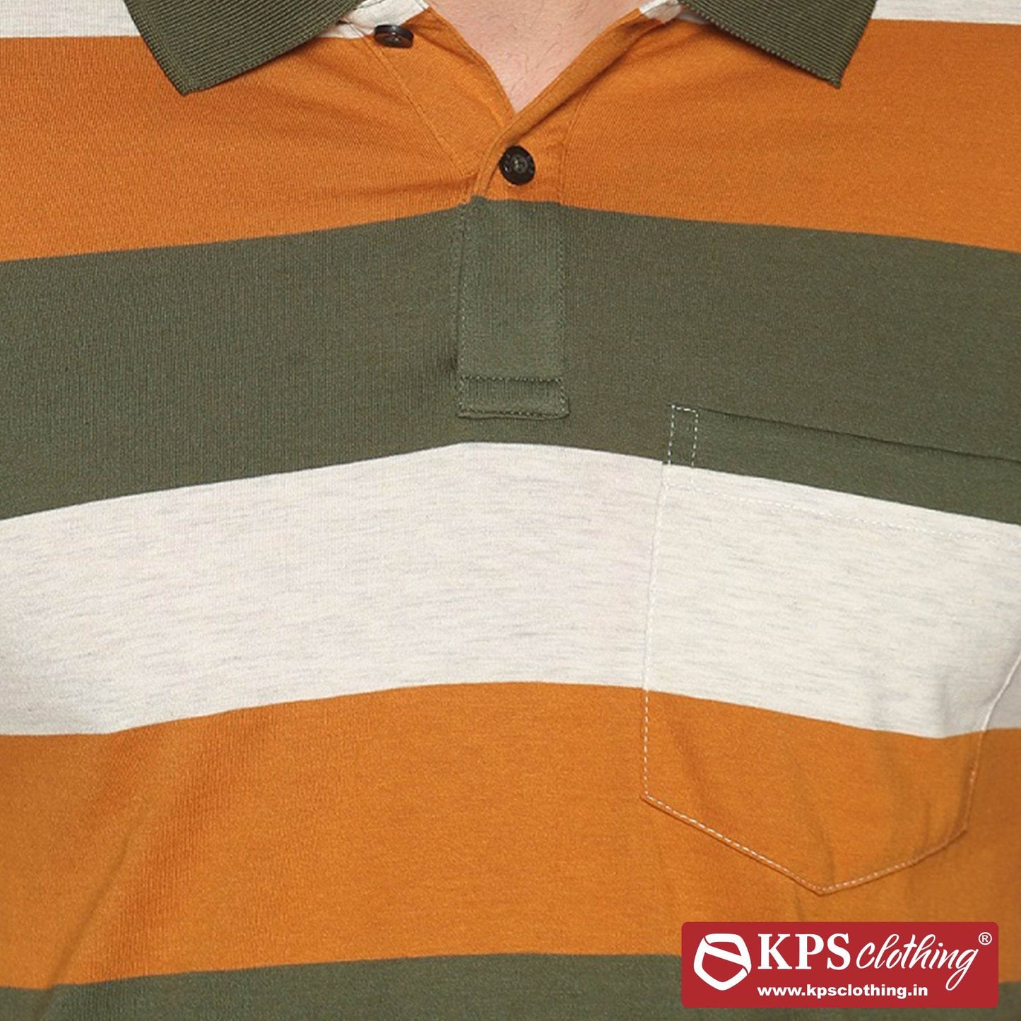 Men's Combed Cotton Jersey Striped Slim Fit Half Sleeve Polo T-shirt with Chest Pocket
