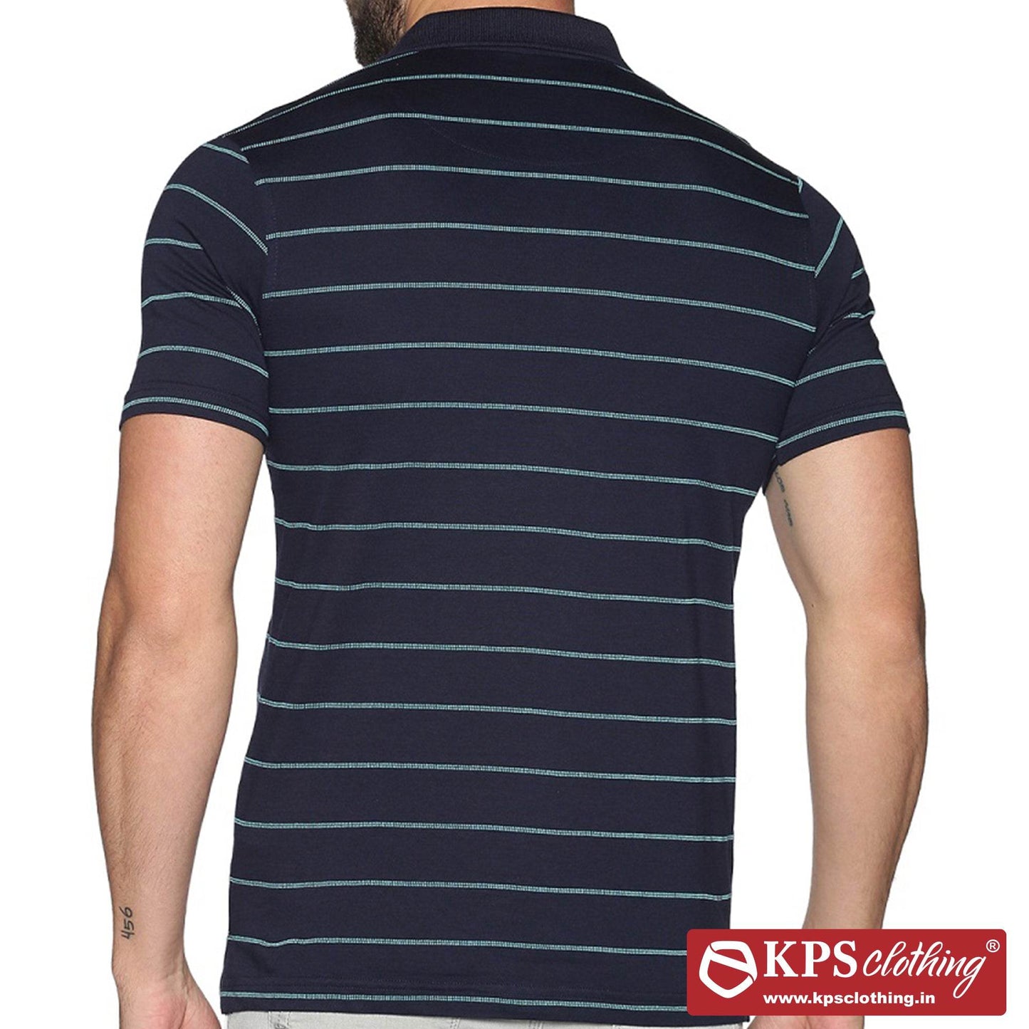Men's Combed Cotton Jersey Striped Slim Fit Half Sleeve Polo T-shirt with Chest Pocket