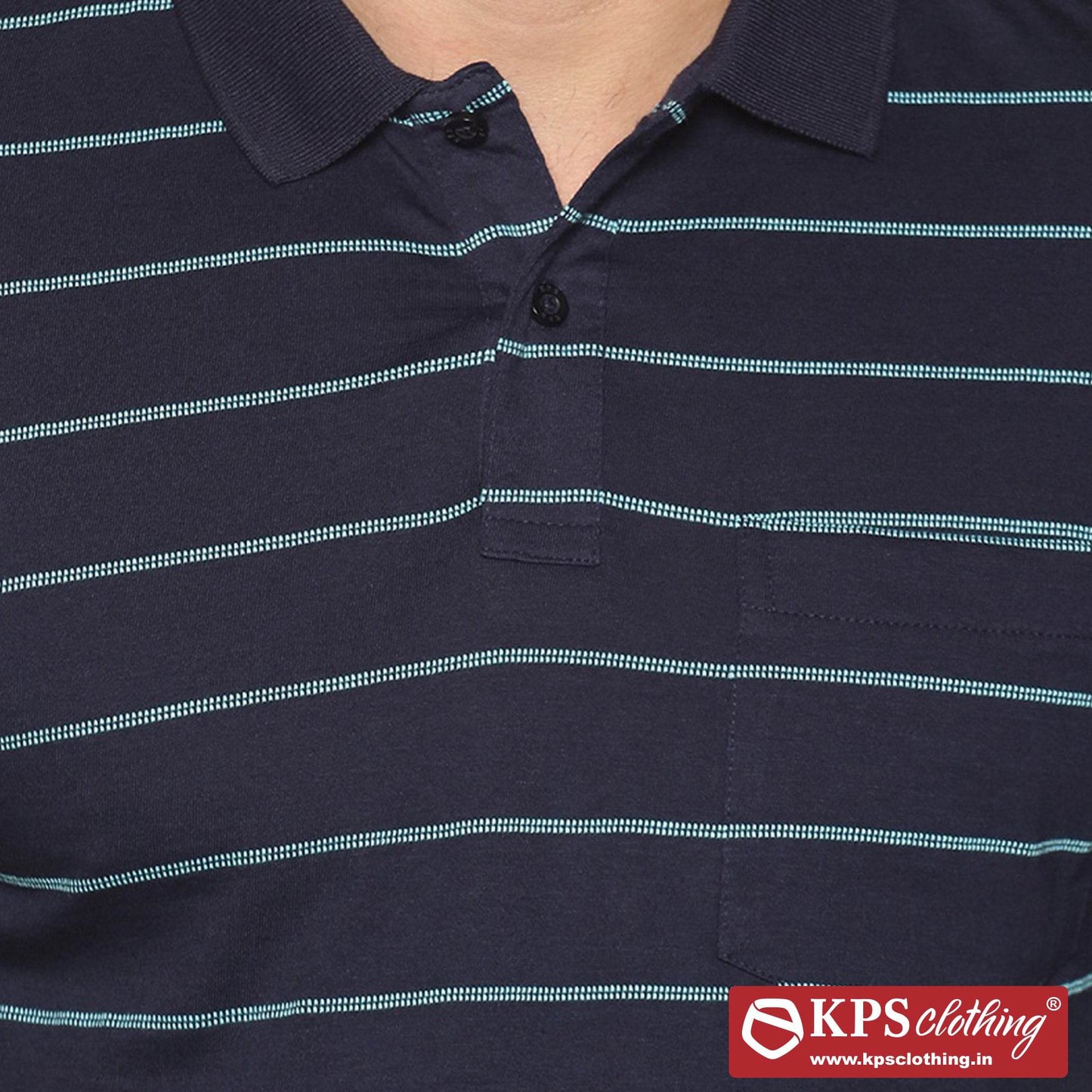 Men's Combed Cotton Jersey Striped Slim Fit Half Sleeve Polo T-shirt with Chest Pocket