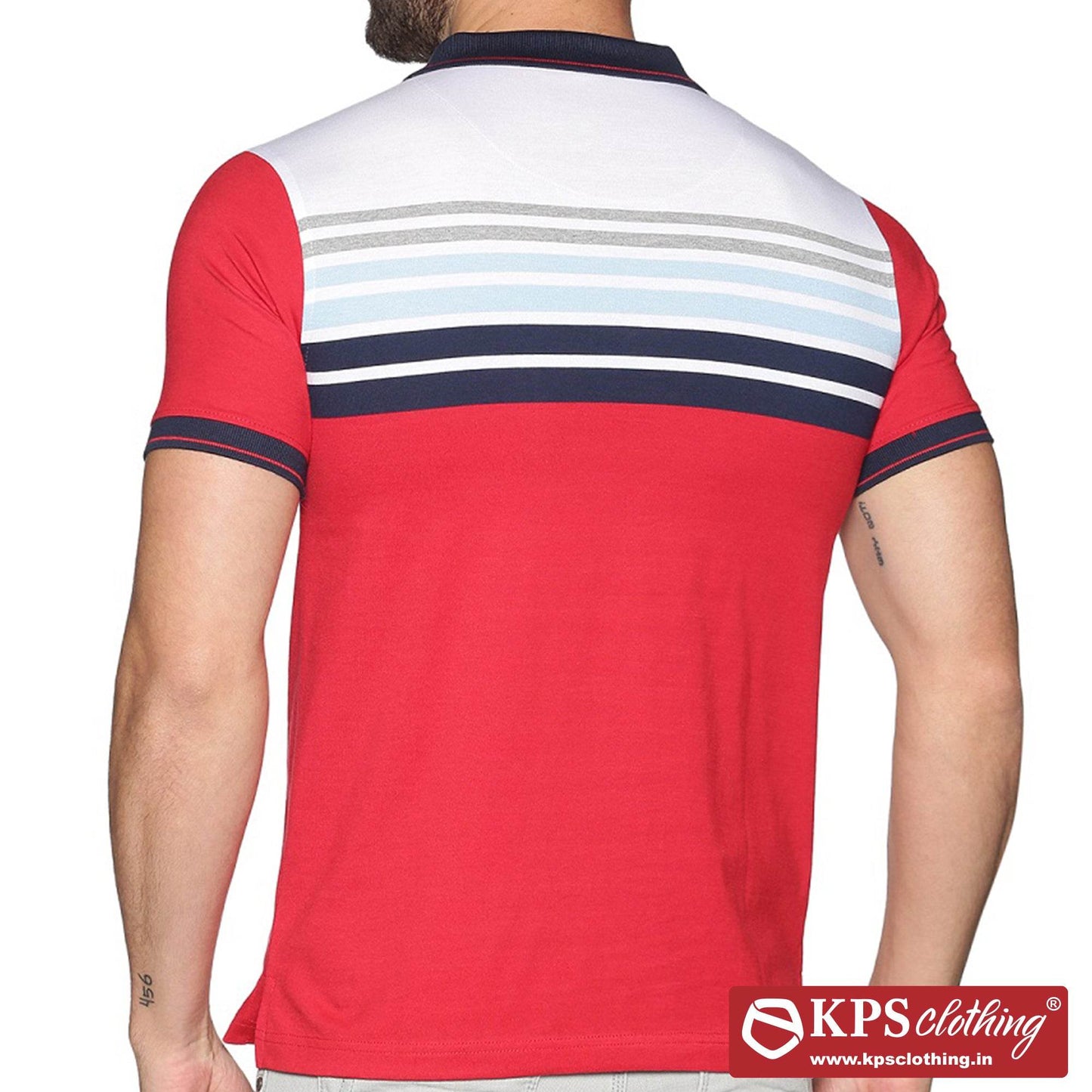 Men's Combed Cotton Jersey Striped Slim Fit Half Sleeve Polo T-shirt with Chest Pocket