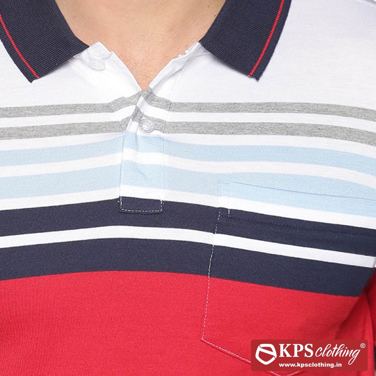 Men's Combed Cotton Jersey Striped Slim Fit Half Sleeve Polo T-shirt with Chest Pocket