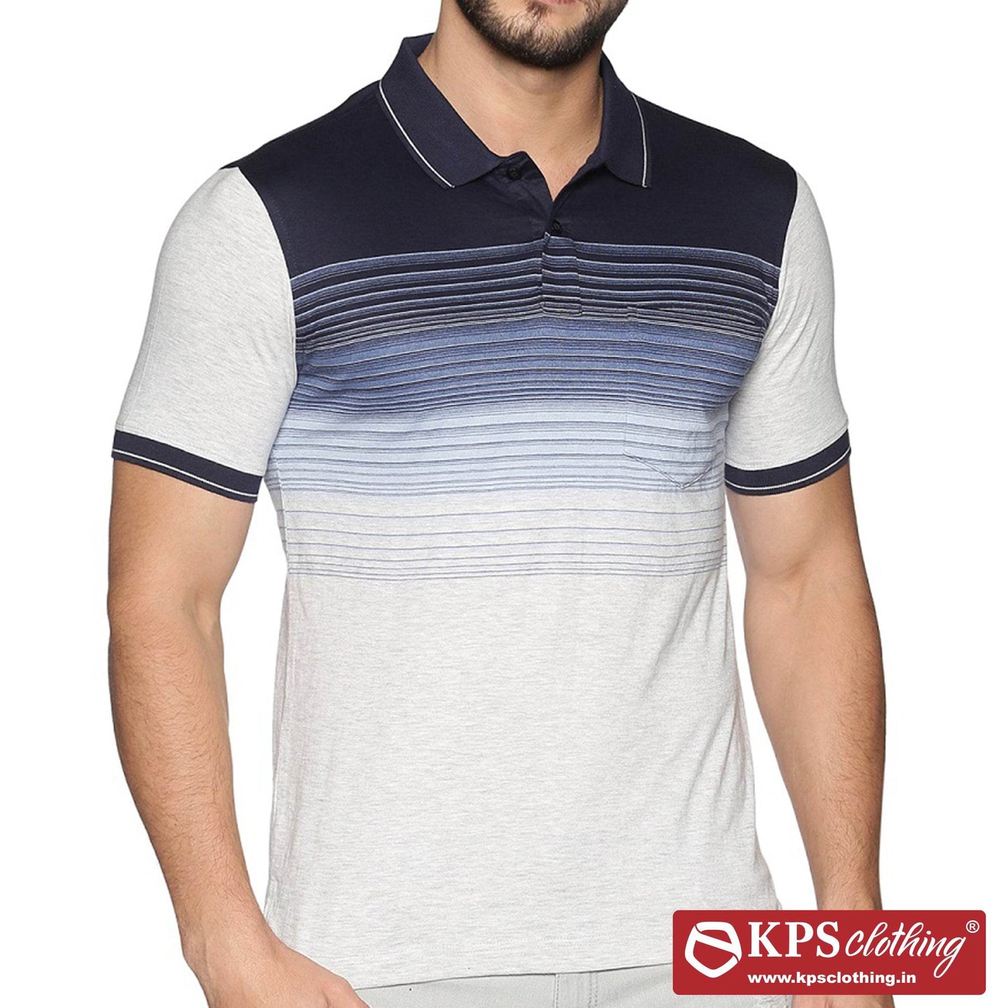 Men's Combed Cotton Jersey Striped Slim Fit Half Sleeve Polo T-shirt with Chest Pocket