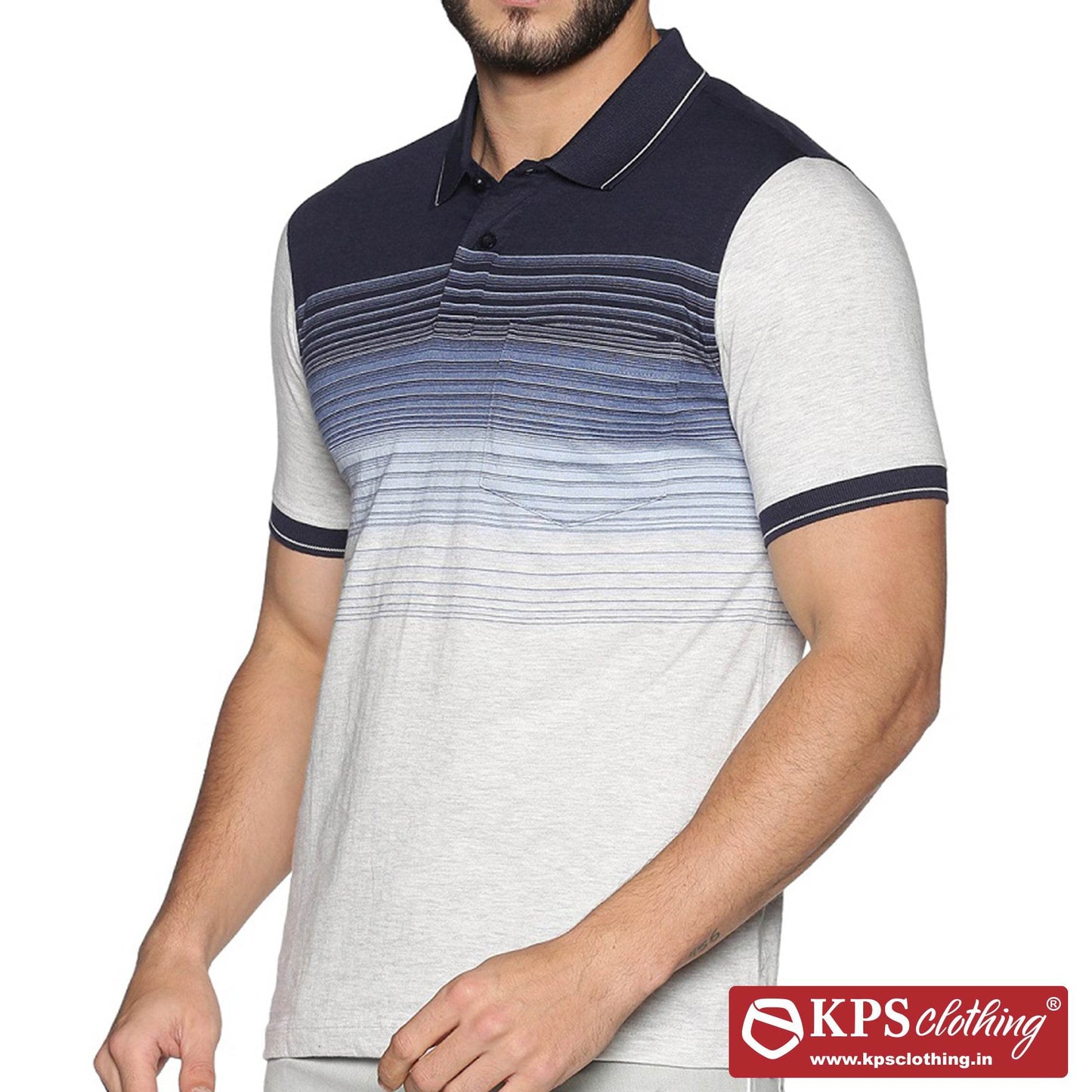 Men's Combed Cotton Jersey Striped Slim Fit Half Sleeve Polo T-shirt with Chest Pocket